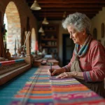 Artisane méditerranéenne tissant de la soie dans son atelier