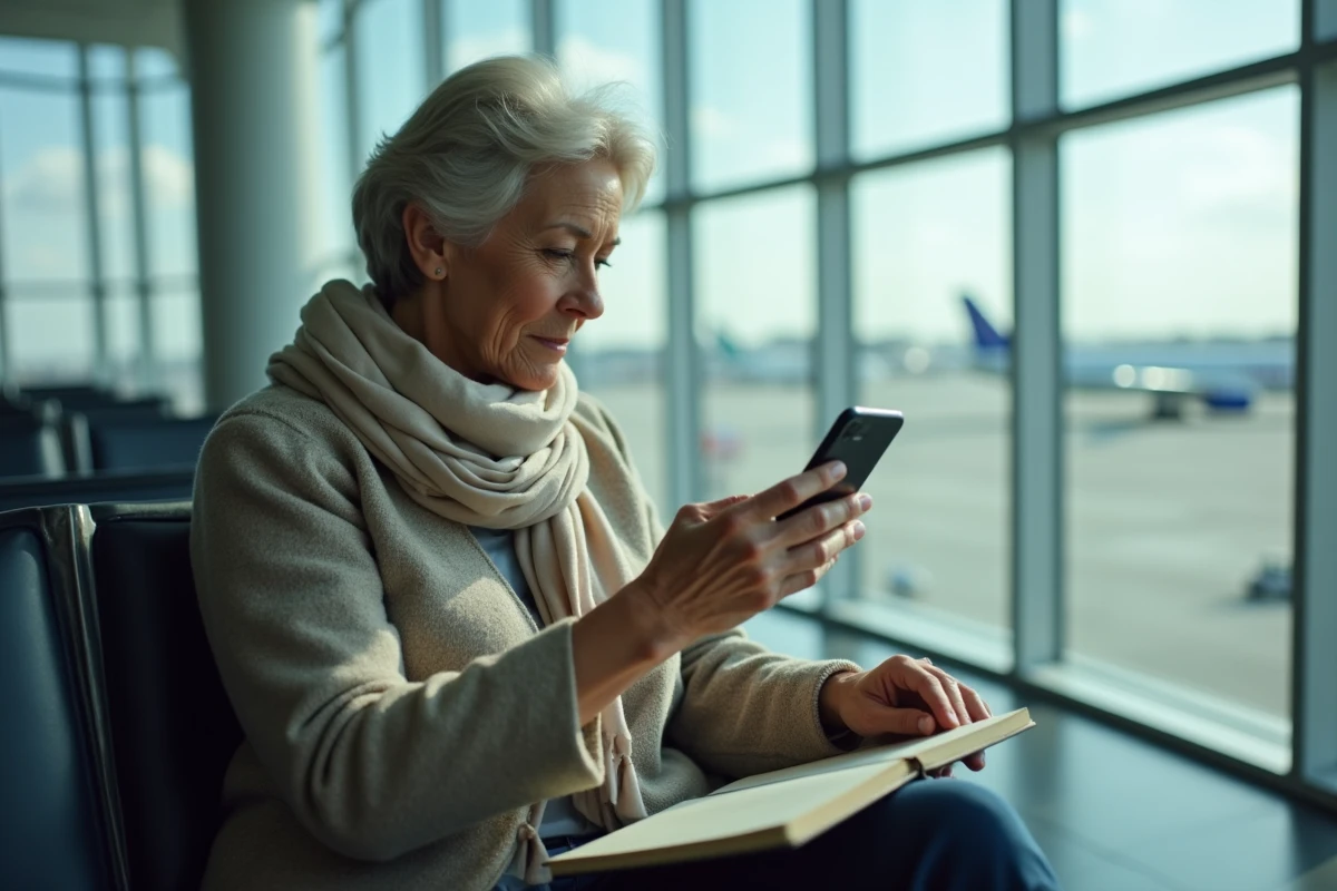 Femme mature regardant son smartphone à l