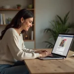 Femme assise à son bureau à domicile utilisant un ordinateur Wannonce