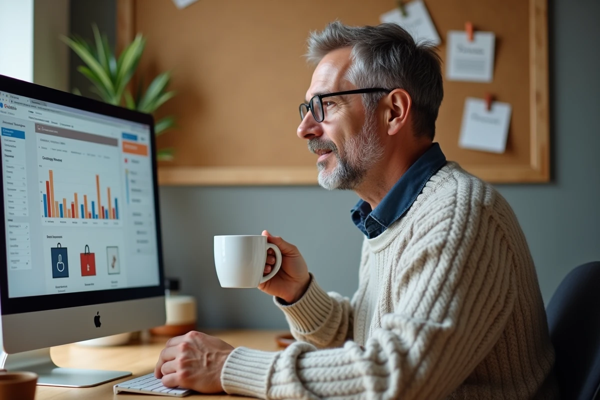 Homme en visioconference avec panneau Magento visible