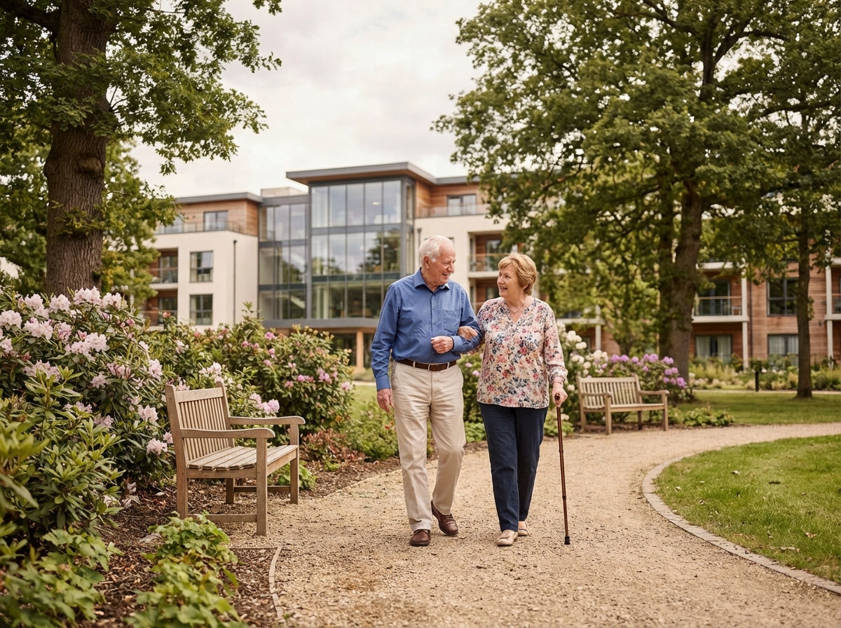Deux seniors marchant dans un parc paisible