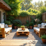 Petit jardin renové avec mobilier en palettes et plantes