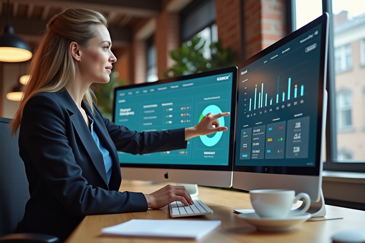 Manager HR utilisant un tableau de bord numérique au bureau