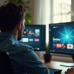 Personne devant un écran d'ordinateur avec services de streaming