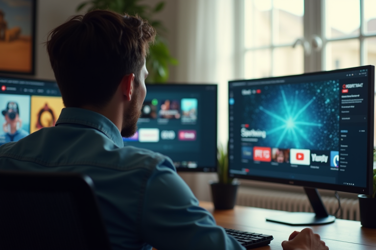 Personne devant un écran d'ordinateur avec services de streaming